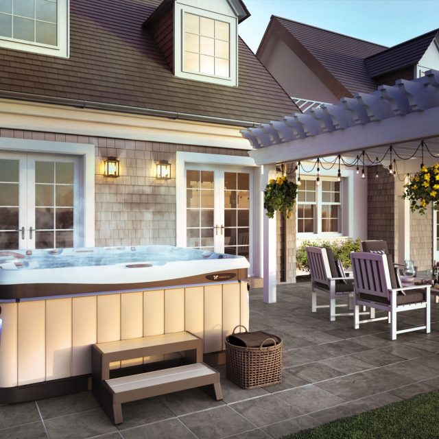 Caldera salt water hot tub out back of house