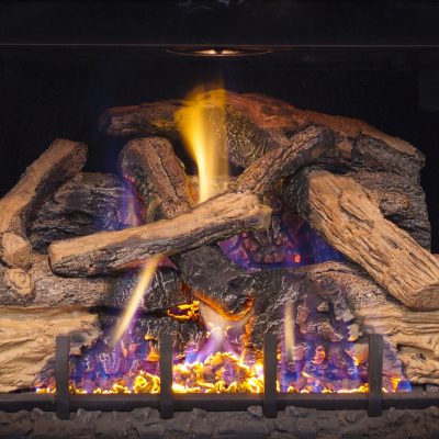 Oak outdoor fireplace feature