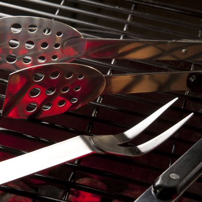 Grill accessories: bbq tools resting on grill