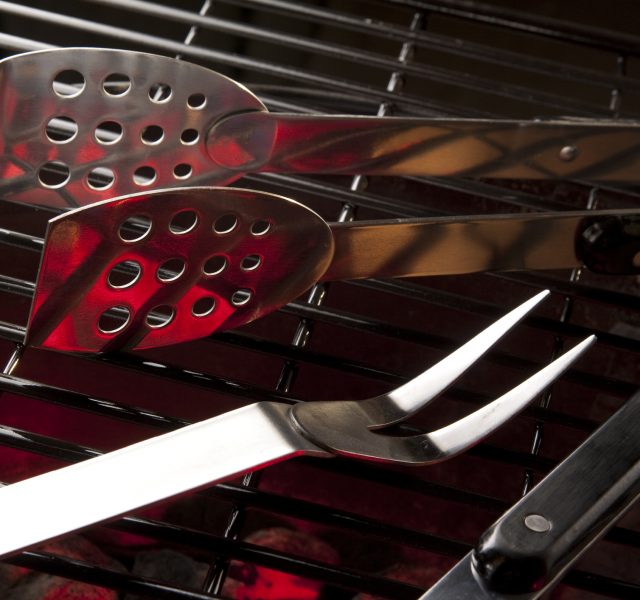 Grill accessories: bbq tools resting on grill